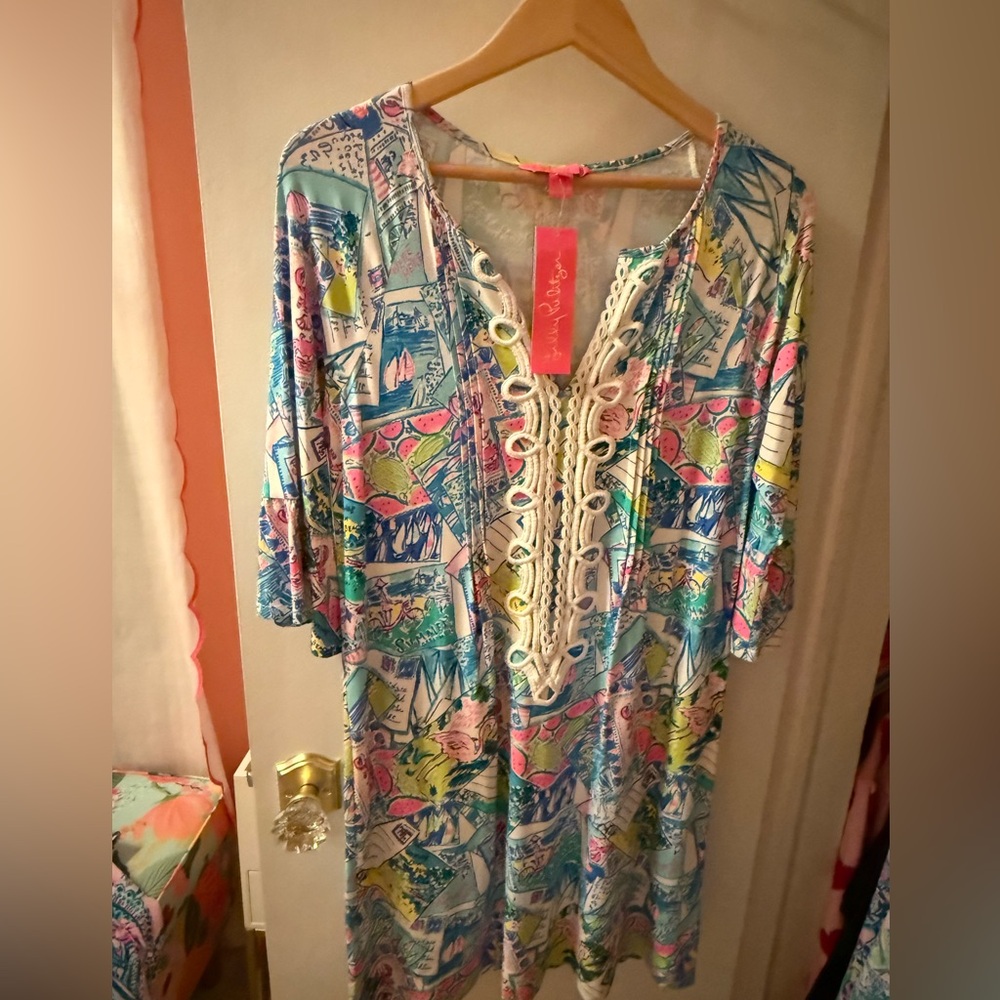 NWT Lilly Pulitzer Krysta Tunic Dress in Wish You Were Here Print. Size Medium.